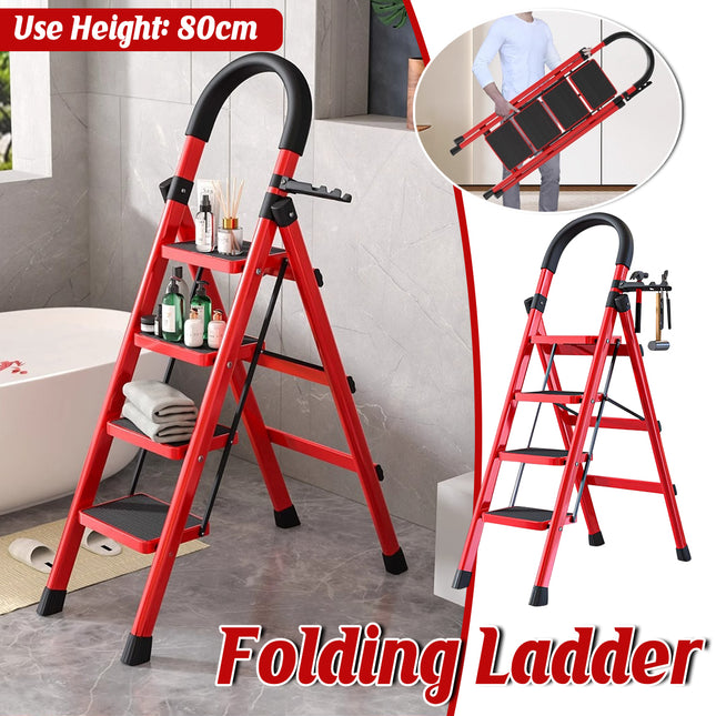 Folding Ladder 4 Step Carbon Steel Heavy Duty Ladder for Home Kitchen Garage Use
