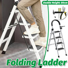 Folding 4 Step Ladder 120cm Carbon Steel White Frame Tool Rack for Home Kitchen