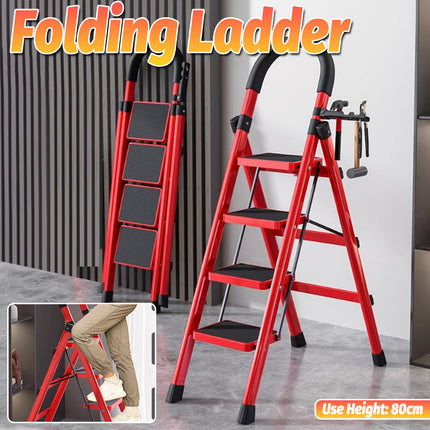 Folding Ladder 4 Step Carbon Steel Heavy Duty Ladder for Home Kitchen Garage Use