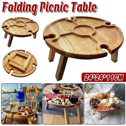 Wooden Portable Dining Table Outdoor Picnic Snack Fruit Serving Foldable Tray