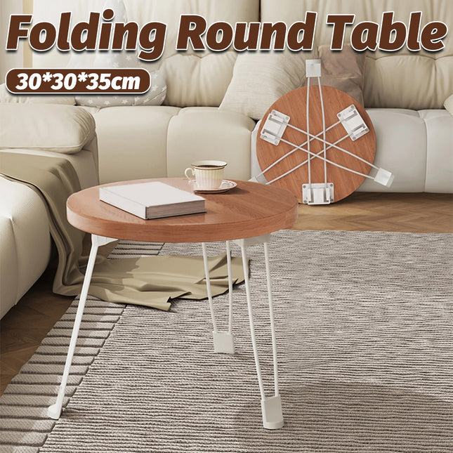 Folding Round Side Table with Carbon Steel Legs and Waterproof Top