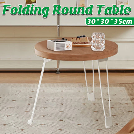Folding Round Side Table with Carbon Steel Legs and Waterproof Top