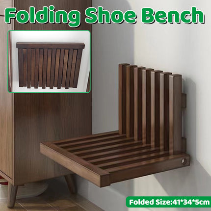 Solid Wood Wall Mounted Foldable Shoe Bench for Entryway Hallway Space Saving
