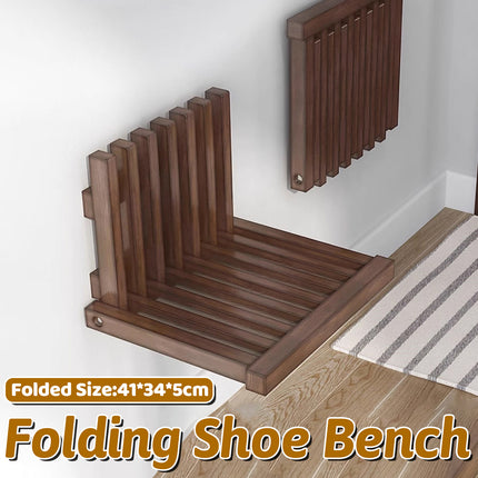 Solid Wood Wall Mounted Foldable Shoe Bench for Entryway Hallway Space Saving