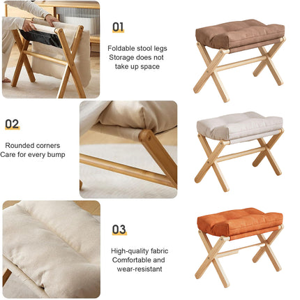 Foot Stool Solid Wood Foldable for Home Office Bedroom Portable Seat Step Stool