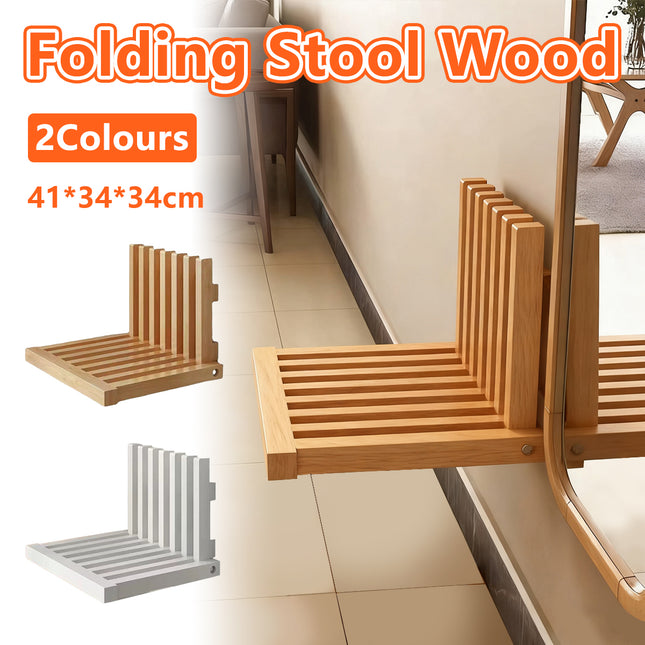 Wall Mounted Folding Shoe Changing Stool Solid Wood Sturdy Space Saving Home Use