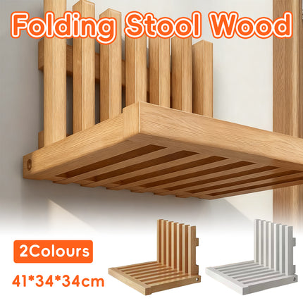 Wall Mounted Folding Shoe Changing Stool Solid Wood Sturdy Space Saving Home Use