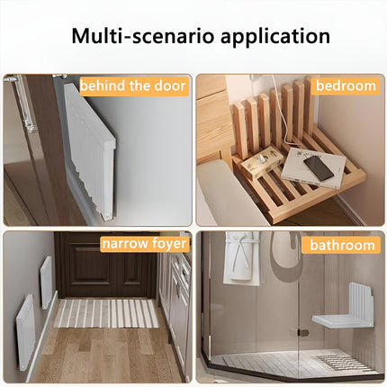 Wall Mounted Folding Shoe Changing Stool Solid Wood Sturdy Space Saving Home Use