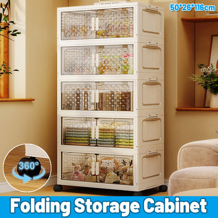 Plastic Multi Layer Foldable Storage Cabinet 5-Tier Dustproof Space Saving