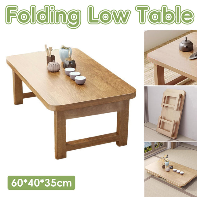 Foldable Solid Wood Low Table for Living Room Indoor Space Saving Durable
