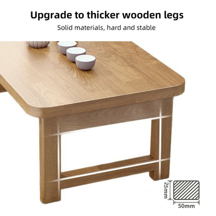 Foldable Solid Wood Low Table for Living Room Indoor Space Saving Durable
