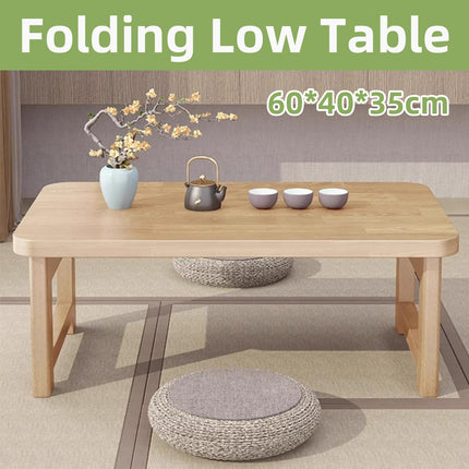 Foldable Solid Wood Low Table for Living Room Indoor Space Saving Durable