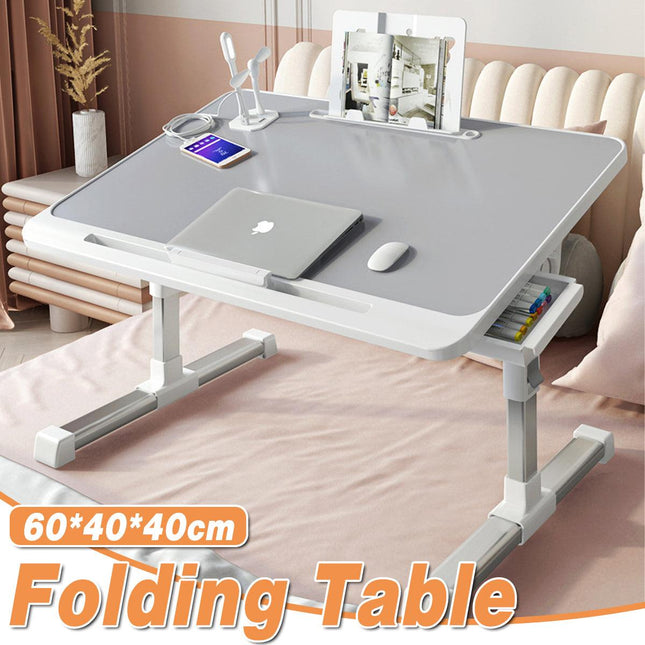 Adjustable Laptop Bed Tray Desk with USB Charging Port for Work and Study