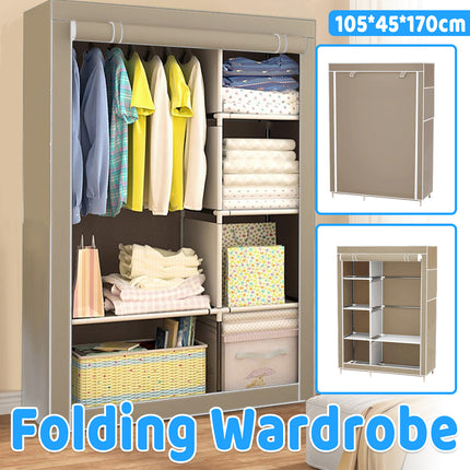 Portable Clothes Storage Cabinet Wardrobe Organizer Unit with Shelf Closet