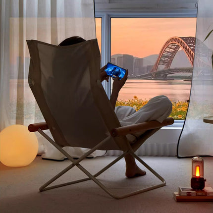 Folding Camping Chair with Solid Wood Armrests Carbon Steel Frame