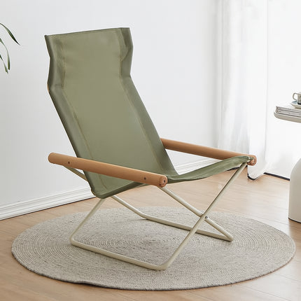 Folding Camping Chair with Solid Wood Armrests Carbon Steel Frame