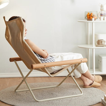 Folding Camping Chair with Solid Wood Armrests Carbon Steel Frame