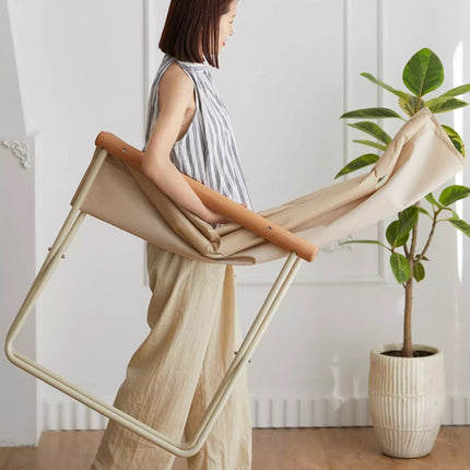 Folding Camping Chair with Solid Wood Armrests Carbon Steel Frame