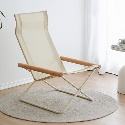 Folding Camping Chair with Solid Wood Armrests Carbon Steel Frame