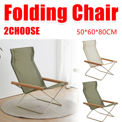 Folding Camping Chair with Solid Wood Armrests Carbon Steel Frame