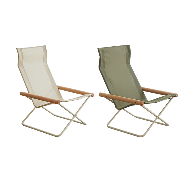 Folding Camping Chair with Solid Wood Armrests Carbon Steel Frame