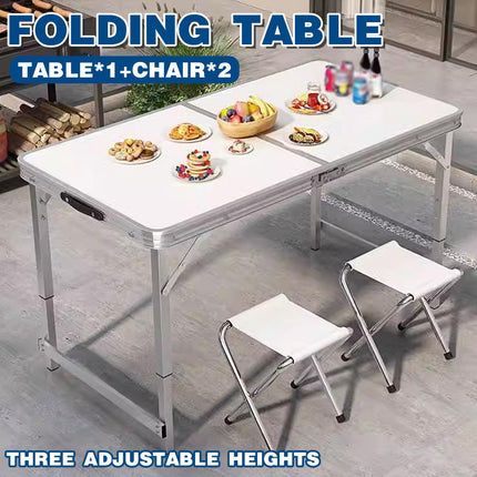 Portable Folding Picnic Camping Set Aluminium Table with 2 Foldable Chairs BBQ