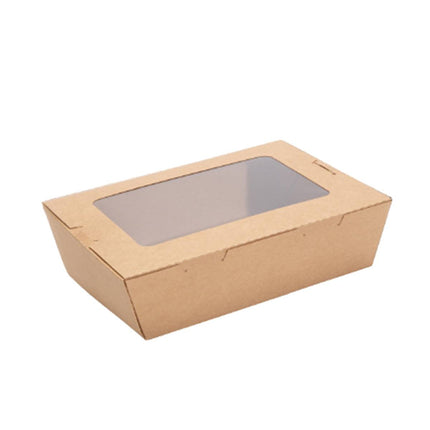 50pcs 700/900ml Brown Kraft Single Window Lunch Food Takeaway Packaging Service