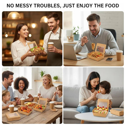 50pcs 700/900ml Brown Kraft Single Window Lunch Food Takeaway Packaging Service