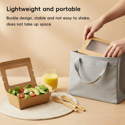 50pcs 700/900ml Brown Kraft Single Window Lunch Food Takeaway Packaging Service