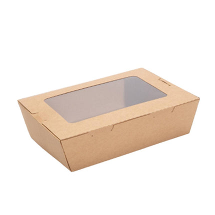 50pcs 700/900ml Brown Kraft Single Window Lunch Food Takeaway Packaging Service