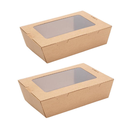 50pcs 700/900ml Brown Kraft Single Window Lunch Food Takeaway Packaging Service