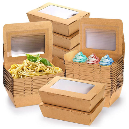 50pcs 700/900ml Brown Kraft Single Window Lunch Food Takeaway Packaging Service