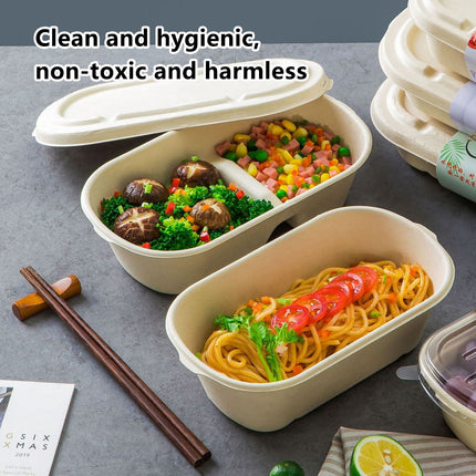 50PCS Disposable Two-Compartment Light Meal Salad Box with Lids Leakproof