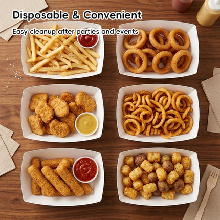 100 Pack Disposable Food Trays Grease Resistant Paper Boats for Snacks Takeaway