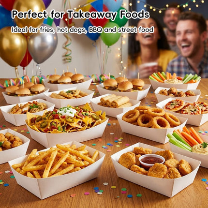 100 Pack Disposable Food Trays Grease Resistant Paper Boats for Snacks Takeaway