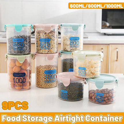 9-Piece Set Food Storage Sealed Lid Container Kitchen Canister Set Organiser