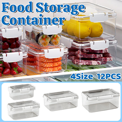 12PCS Airtight Food Storage Containers with Lids 4Size Food-Grade Transparent