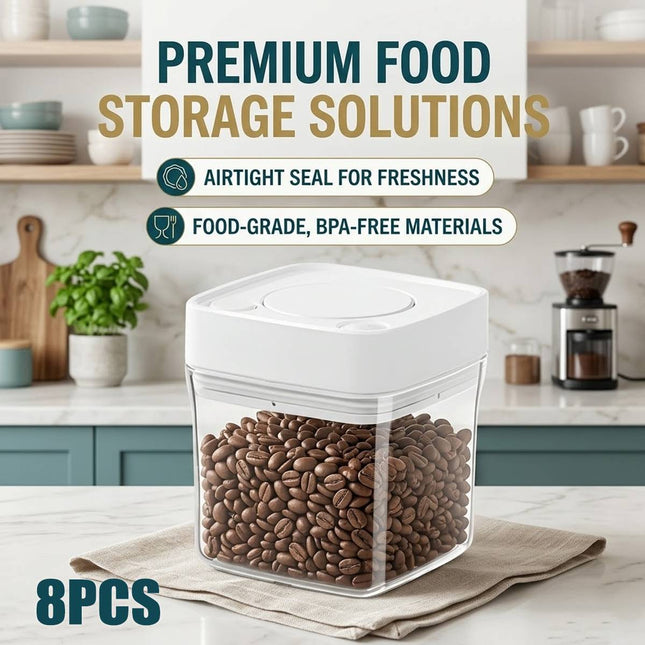 Square Sealed Food Storage Containers Set of 8 500ml Airtight Kitchen Jars
