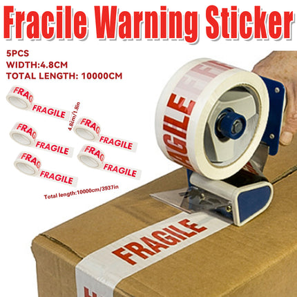 Fragile Warning Tape 5 Rolls 4.8cm x 100m White Red Print for Packing Moving