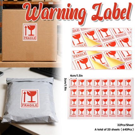 640PCS Fragile Sticker Labels Self Adhesive Logistics Shipping Carton Box Use