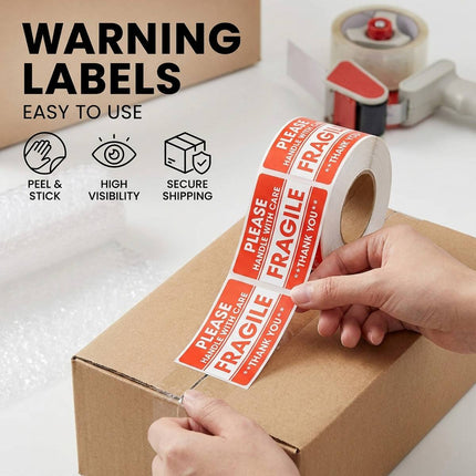 Fragile Warning Sticker Roll 500 Sheets 7.6x12.7cm Red for Shipping Moving