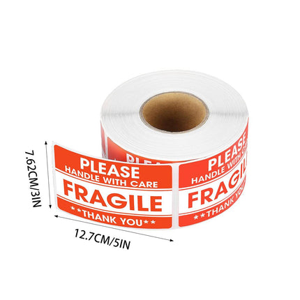 Fragile Warning Sticker Roll 500 Sheets 7.6x12.7cm Red for Shipping Moving