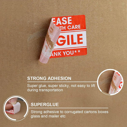 Fragile Warning Sticker Roll 500 Sheets 7.6x12.7cm Red for Shipping Moving