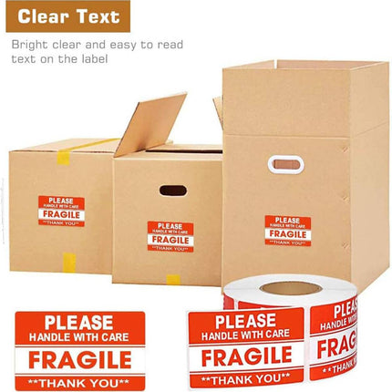 Fragile Warning Sticker Roll 500 Sheets 7.6x12.7cm Red for Shipping Moving