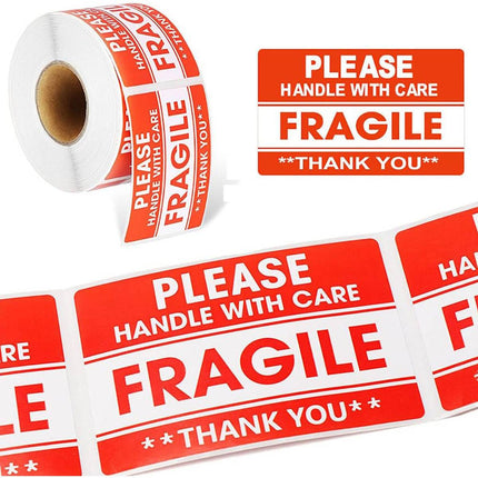Fragile Warning Sticker Roll 500 Sheets 7.6x12.7cm Red for Shipping Moving