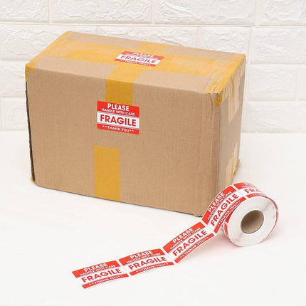 Fragile Warning Sticker Roll 500 Sheets 7.6x12.7cm Red for Shipping Moving