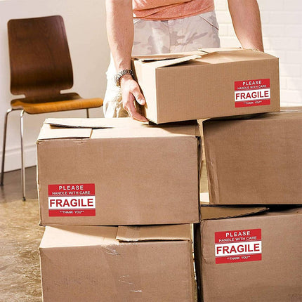 Fragile Warning Sticker Roll 500 Sheets 7.6x12.7cm Red for Shipping Moving