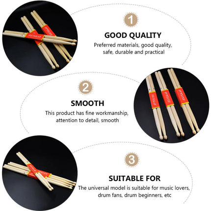 12 Pairs Wooden Drum Sticks Solid Wood Jazz Drum Mallets Professional Durable