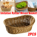 2Pcs Rattan Yuanbao Shaped Fruit Tray Home Storage Basket Living Room Tray