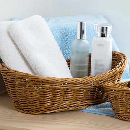 2Pcs Rattan Yuanbao Shaped Fruit Tray Home Storage Basket Living Room Tray